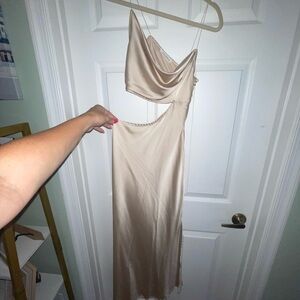 12th Tribe (Size M)- Elegant Satin beige Cut-Out Dress